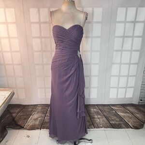 Bill Levkoff Purple Strapless Sweetheart Neck Pleated Bridesmaid Dress Size 6